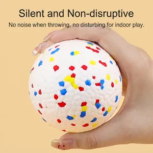 High-elasticity silent pet ball with white foam texture and colorful pentagon patterns