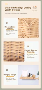 Detail of hand-woven plastic rattan wall basket with rust-proof metal iron frame
