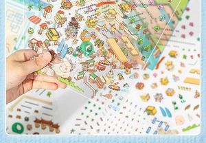 Detail of 3D PET transparent stickers featuring Xiamen city landmarks and mini landscapes