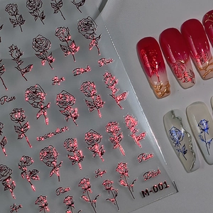 3D Gilded Rose Flower Nail Art Stickers Bronzing Relief Decals Self Adhesive Luxury Floral Manicure Decoration For Women