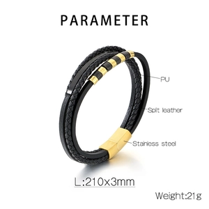 Detailed parameter diagram of multi-layer leather bracelet with material and size labels