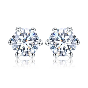 Classic round moissanite stud earrings in S925 sterling silver with six-prong setting