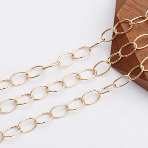 Detail of 18K gold-plated copper O-chain showing smooth oval links and metallic luster