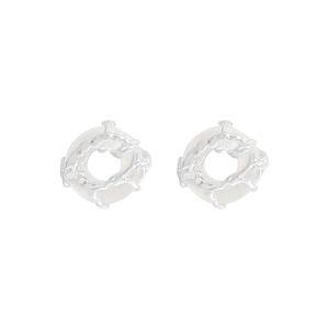 S925 sterling silver lava texture earrings featuring round white agate stones in a vintage style
