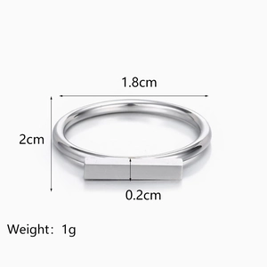 Minimalist silver stainless steel bar ring with geometric horizontal bar ornament