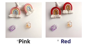 Detail of handmade woven rainbow tassels in pink and red tones for DIY accessories