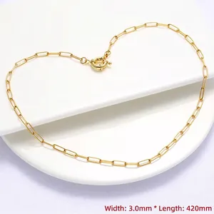 18K gold plated stainless steel paperclip chain necklace with round spring clasp