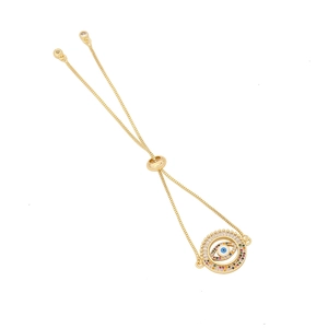 Gold Evil Eye bracelet with colorful micro-inlaid zircons and adjustable sliding chain