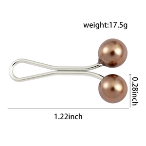 Detailed view of U-shaped pin with colorful pearls showing exact size and weight dimensions