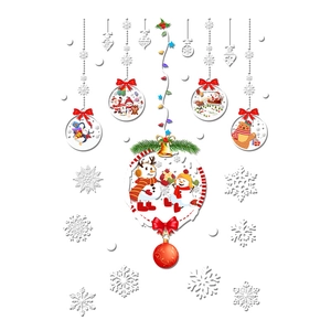 Christmas snowman and bear window stickers set with festive red and green ornaments