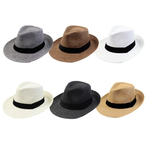 Panama Fedora Hat Woven Straw Breathable Sun Protection Wide Brim Summer Beach Travel Vintage Jazz Ribbon Band