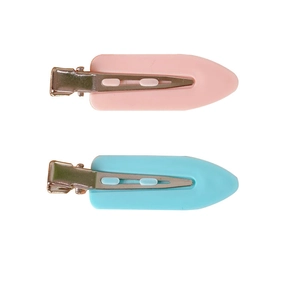 Pink and blue seamless duckbill hair clips for women on a clean white background