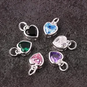 S925 silver heart pendants with micro-set zircons in six vibrant colors on grey background