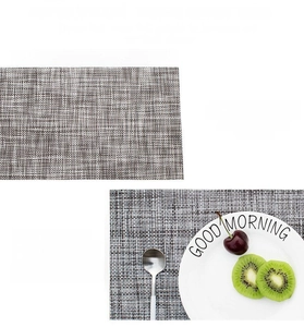 Detail of woven PVC placemat with heat-resistant mesh texture and seamless overlock edges