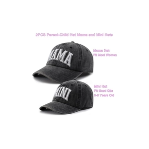 Matching Mama and Mini embroidered washed denim baseball caps in black for family outfits