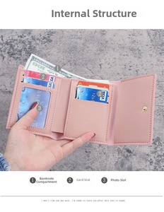 Internal layout of pink cartoon pig wallet showing cash slot, card holders and photo window