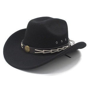 Cappello Da Cowboy Western Retro Etnico Tesa Larga Cotone Poliestere Feltro Fedora Con Cintura In Pelle Per Uomo Donna