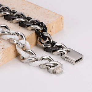 Hip hop ceramic spliced Cuban chain bracelets in black and white finish on stone