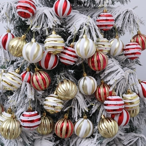 Electroplated Glitter Christmas Ball Ornaments Red Gold White Striped Hanging Baubles For Holiday Tree Home Party Decor