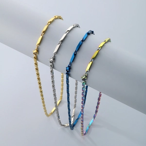 Men's hip hop stainless steel geometric cuboid link chain necklace in four metallic colors