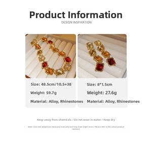 Macro detail of vintage crystal choker and earrings set with multicolor rhinestones