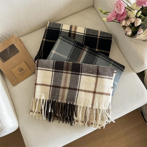Plaid Scarf Imitation Cashmere Winter Warm Tassel Shawl Wrap Korean Style Soft Breathable Neck Warmer For Women