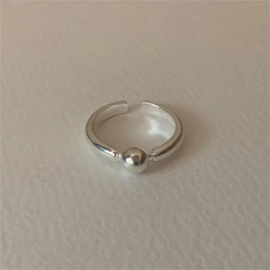 925 Sterling Silver Open Ring Minimalist Round Bead Ball Adjustable Finger Jewelry Fashion Korean Style For Women