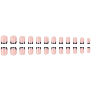 Unghie finte press-on french quadrate medie con base rosa nude e punte nere