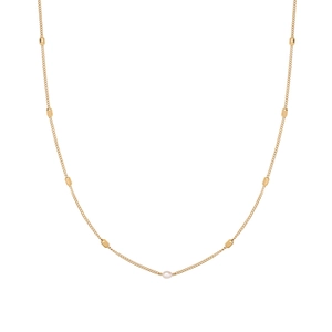 Minimalist freshwater pearl necklace with gold-plated titanium chain and polished beads
