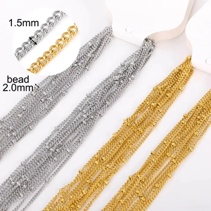 Detail of 1.5mm stainless steel bead chain and 2.0mm beads in gold and silver finish