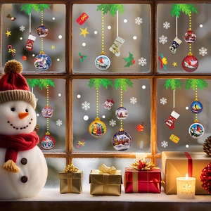 Christmas static window decals set with Santa, snowflakes and ornaments for festive decor