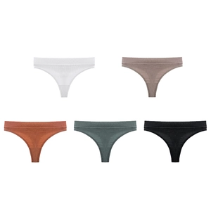 Set of 5 ribbed cotton thongs in white, taupe, rust, green, and black for women fitness