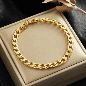 18K gold plated titanium steel Cuban chain necklace with textured links for women