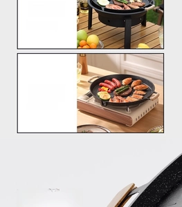 Detail of non-stick stone coating grill pan compatible with charcoal and gas stoves