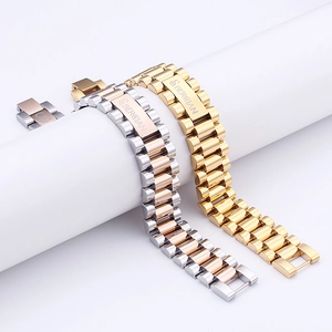 Luxury stainless steel presidential watch link bracelet in gold and rose gold finishes