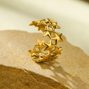 Polished 18k gold irregular geometric hollow star open ring in stainless steel for women