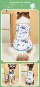 Breathable mesh pet vest with blue tropical ocean print and sky blue ribbing details