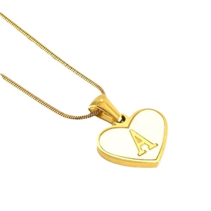 Minimalist 18K gold plated stainless steel heart necklace with shell letter A pendant