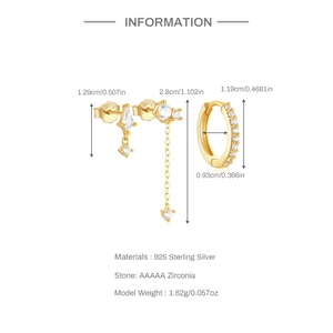 Detailed dimensions of S925 sterling silver gold earrings set with AAAAA cubic zirconia