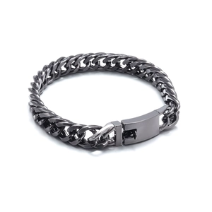 Men's 10mm gunmetal grey Cuban link chain bracelet with a secure square fold-over clasp