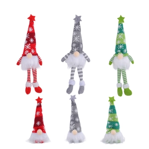 Lighted knitted Christmas gnomes set in red, grey, and green with snowflake hats