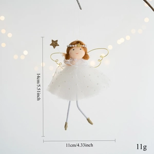 Pink Christmas angel pendant with mesh skirt and golden star wand, 14cm size detail