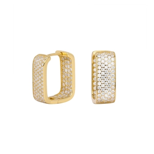 Elegant gold S925 sterling silver rectangular hoop earrings with white zircon stones
