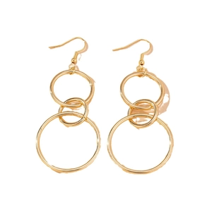 Fashionable gold triple-hoop dangle earrings with minimalist hollow circular design