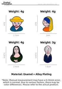 Macro detail of cartoon enamel pins showing weight and size for Masterpiece designs
