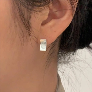 S925 sterling silver rectangular brushed stud earrings with a minimalist polished finish