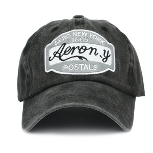 Berretto da baseball in cotone nero invecchiato con ricamo Aero New York 1865 e lavaggio vintage