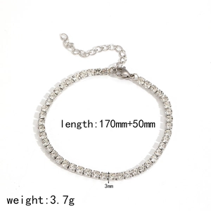 Detailed view of silver tennis bracelet with cubic zirconia and adjustable 170mm extension