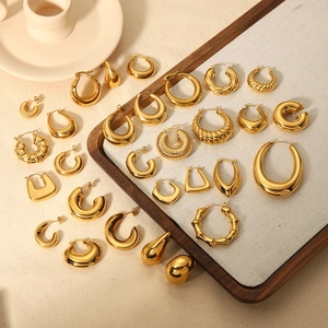 Chunky Hoop Earrings Stainless Steel 18K Gold Plated Non-Tarnish Hollow Geometric Teardrop Fashion Jewelry For Women