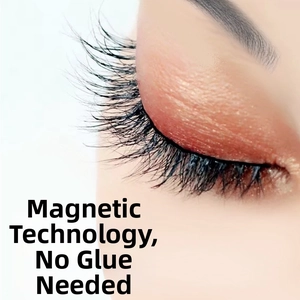 Macro close-up showing magnetic false eyelashes applied without glue for a natural look